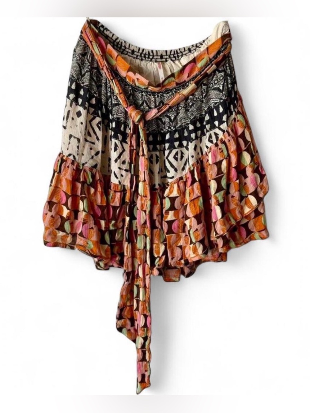 Free People Naomi  Tiered Ruffle Mini Skirt boHo, maximalist shabby chic fall